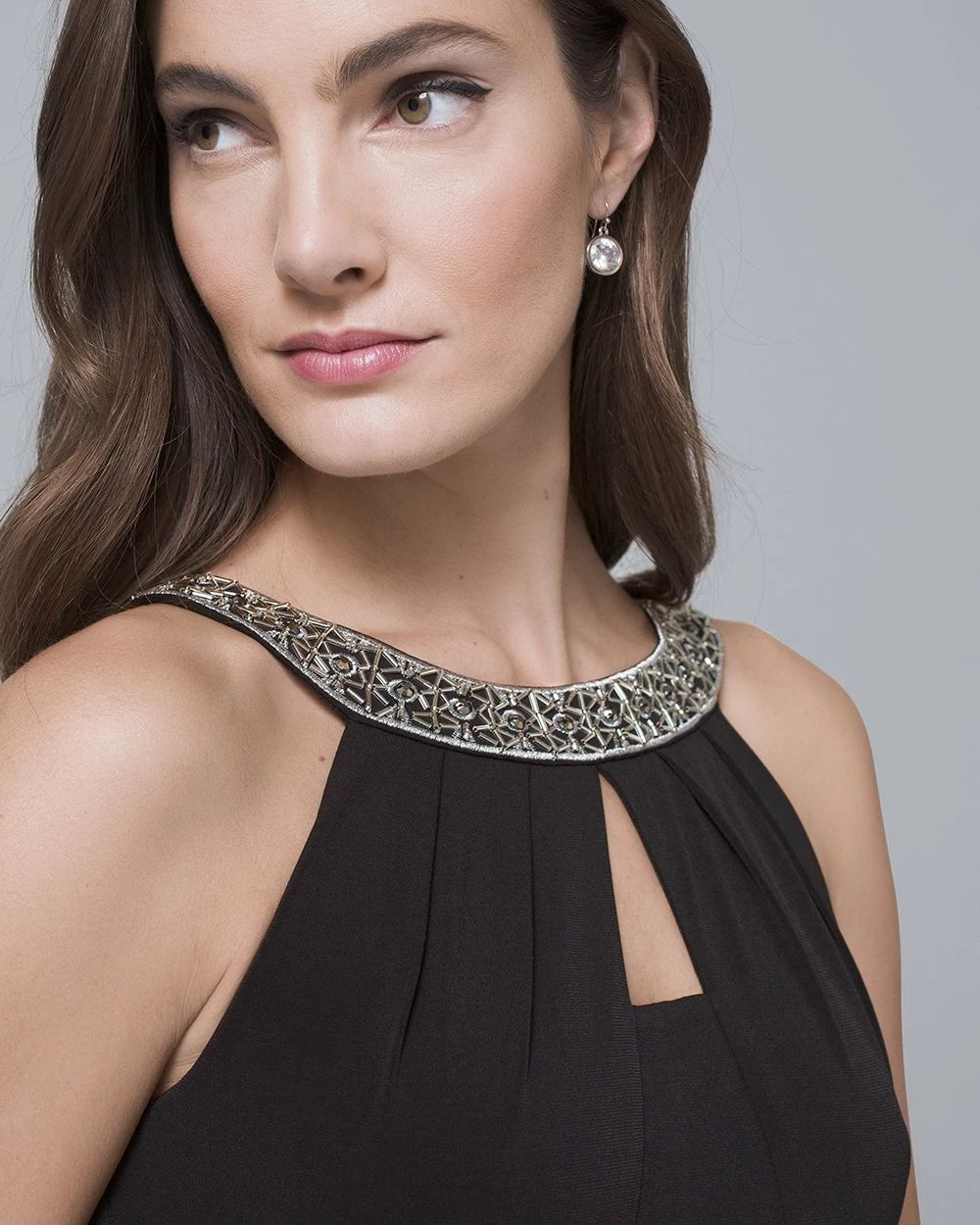 Embellished Neck Black Instantly Slimming Sheath Dress